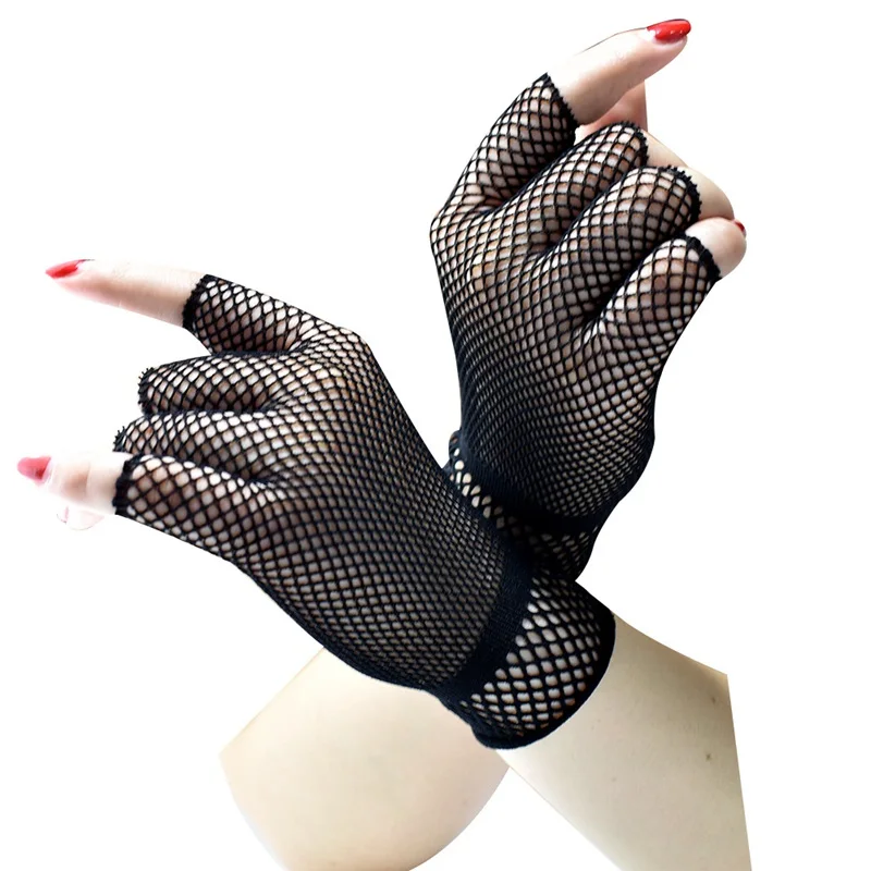 1 Pair Unisex Short Fishnet Gloves Fashion Girl Fingerless Mesh Glove Punk Rock Fancy Night Club Party Sexy Women Black Gloves
