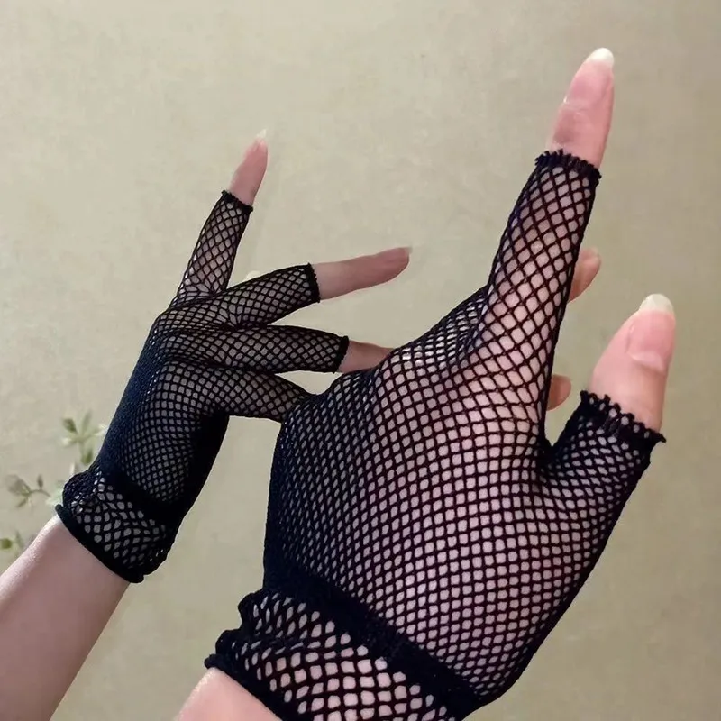 1 Pair Unisex Short Fishnet Gloves Fashion Girl Fingerless Mesh Glove Punk Rock Fancy Night Club Party Sexy Women Black Gloves