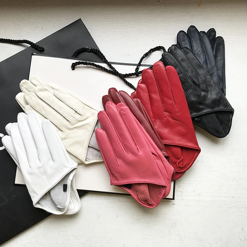 Sunscreen Gloves Women's Single Genuine Leather Half-palm Gloves Real Sheepskin Stage Show Driving gloves No Lining