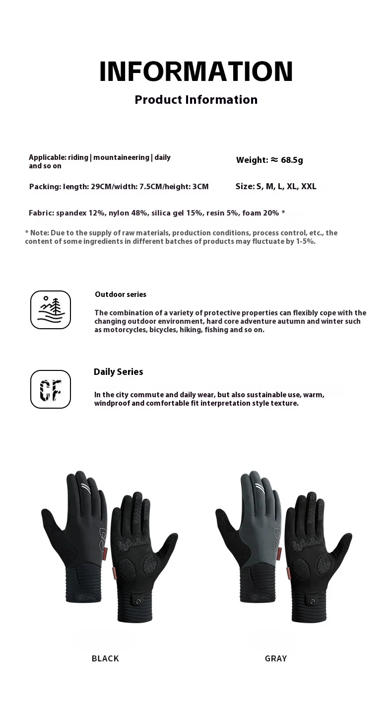 Autumn and Winter Cycling Gloves Men's and Women's Outdoor Sports Road Bikes with Fleece Warm Non-slip Cycling Gloves