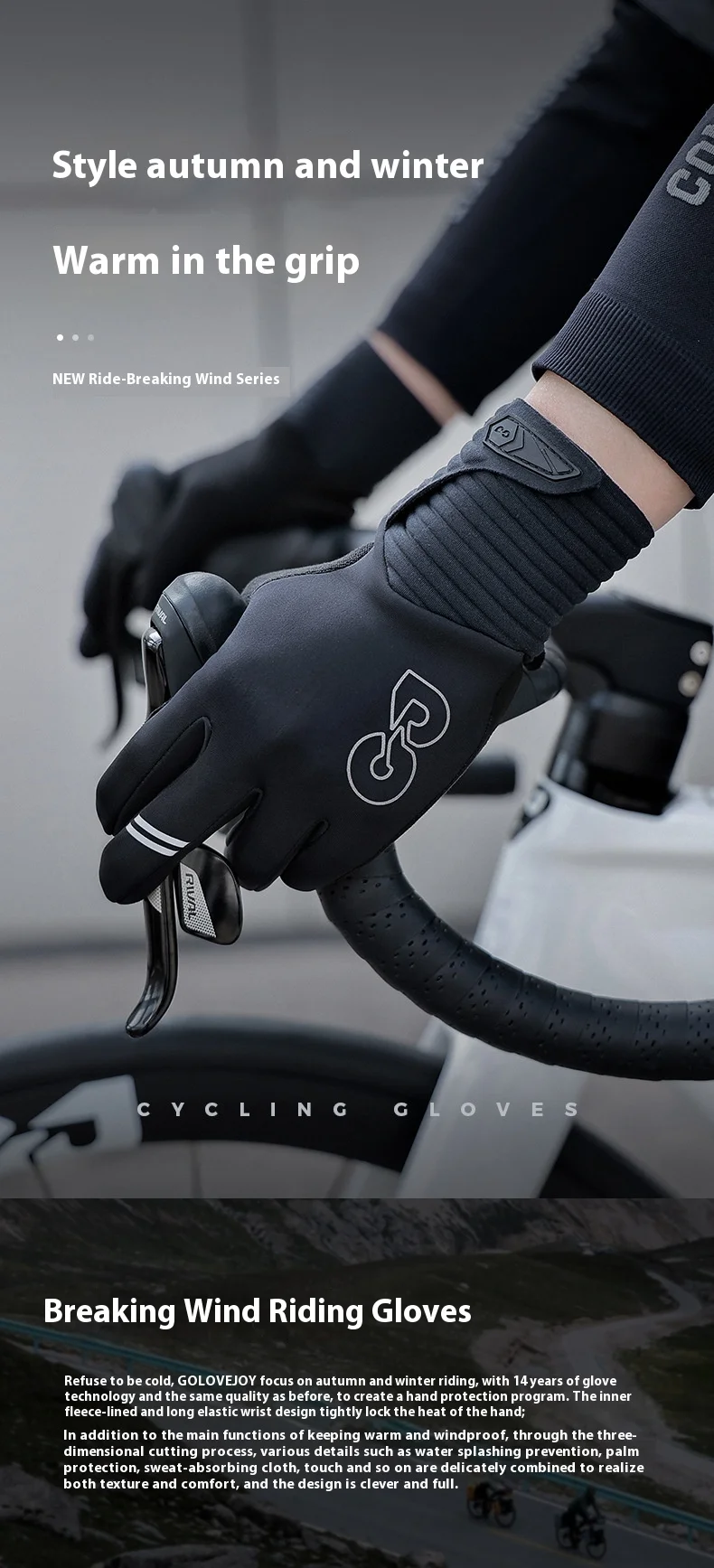Autumn and Winter Cycling Gloves Men's and Women's Outdoor Sports Road Bikes with Fleece Warm Non-slip Cycling Gloves