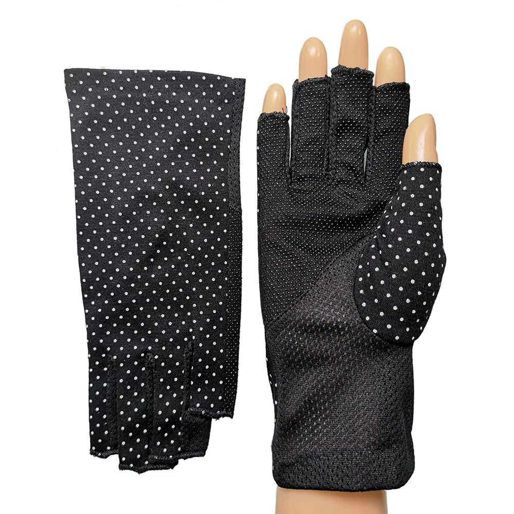 New Fashion Women's Cotton Dot Summer Fingerless Half Finger Anti-Skid Sun Protection Printing anti-UV Thin Short Driving Gloves