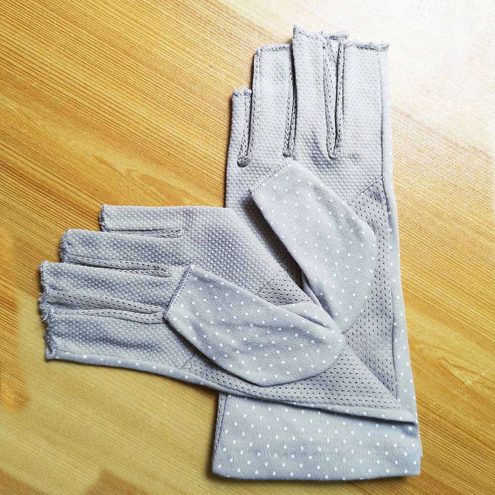 New Fashion Women's Cotton Dot Summer Fingerless Half Finger Anti-Skid Sun Protection Printing anti-UV Thin Short Driving Gloves