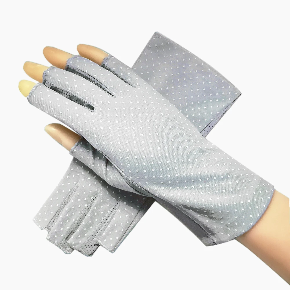 New Fashion Women's Cotton Dot Summer Fingerless Half Finger Anti-Skid Sun Protection Printing anti-UV Thin Short Driving Gloves