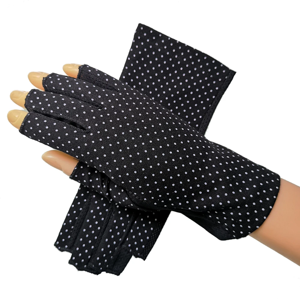 New Fashion Women's Cotton Dot Summer Fingerless Half Finger Anti-Skid Sun Protection Printing anti-UV Thin Short Driving Gloves