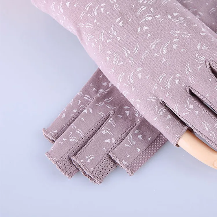 New Fashion Women's Cotton Dot Summer Fingerless Half Finger Anti-Skid Sun Protection Printing anti-UV Thin Short Driving Gloves