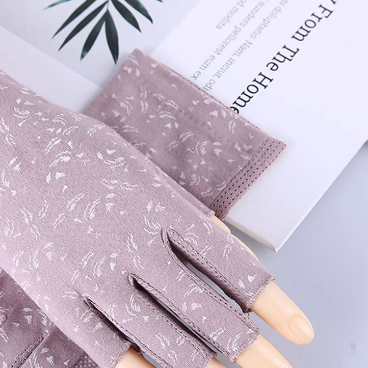 New Fashion Women's Cotton Dot Summer Fingerless Half Finger Anti-Skid Sun Protection Printing anti-UV Thin Short Driving Gloves