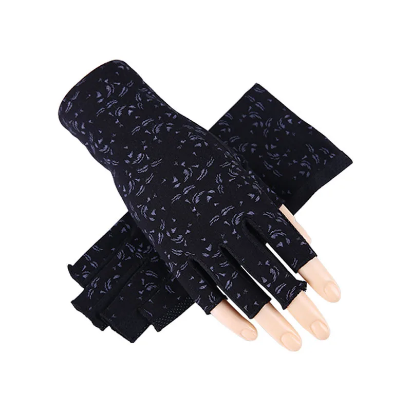 New Fashion Women's Cotton Dot Summer Fingerless Half Finger Anti-Skid Sun Protection Printing anti-UV Thin Short Driving Gloves