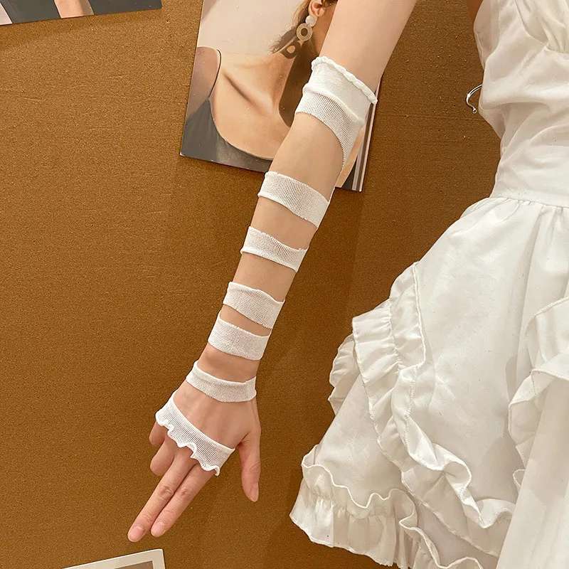 Retro JK Lolita Anime Concealing Hand Gloves Y2k Gothic Punk Hot Girl Ruffle Half-palm Gloves Women's Fingerless Bandage Gloves