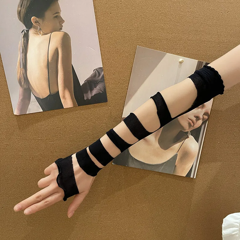 Retro JK Lolita Anime Concealing Hand Gloves Y2k Gothic Punk Hot Girl Ruffle Half-palm Gloves Women's Fingerless Bandage Gloves