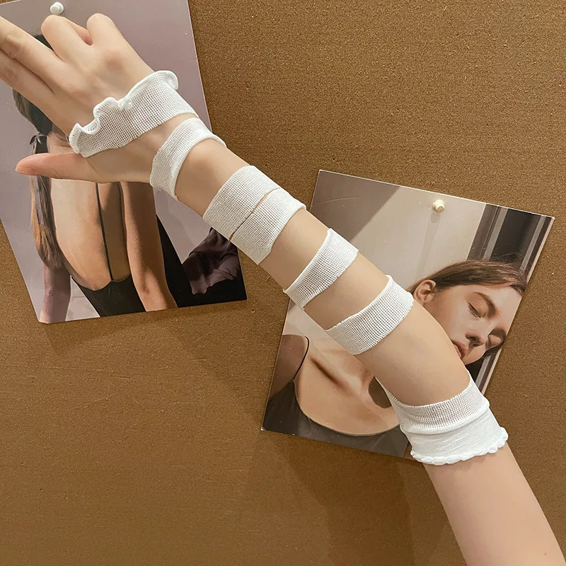Retro JK Lolita Anime Concealing Hand Gloves Y2k Gothic Punk Hot Girl Ruffle Half-palm Gloves Women's Fingerless Bandage Gloves