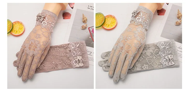 Lady Anti-Slip Breathable Sunscreen Gloves Women Summer Ice Silk Lace Anti-UV Elegant Thin Electric Car Driving Mittens