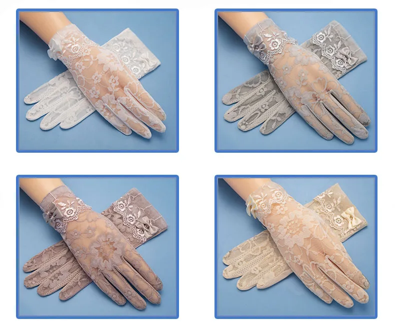 Lady Anti-Slip Breathable Sunscreen Gloves Women Summer Ice Silk Lace Anti-UV Elegant Thin Electric Car Driving Mittens