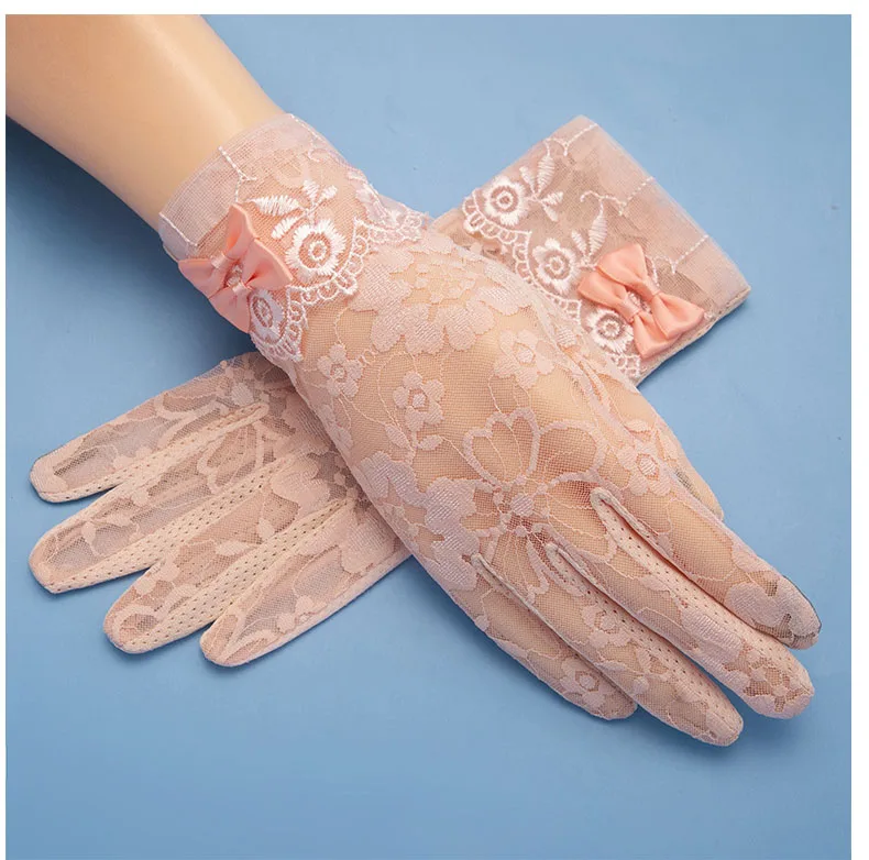 Lady Anti-Slip Breathable Sunscreen Gloves Women Summer Ice Silk Lace Anti-UV Elegant Thin Electric Car Driving Mittens