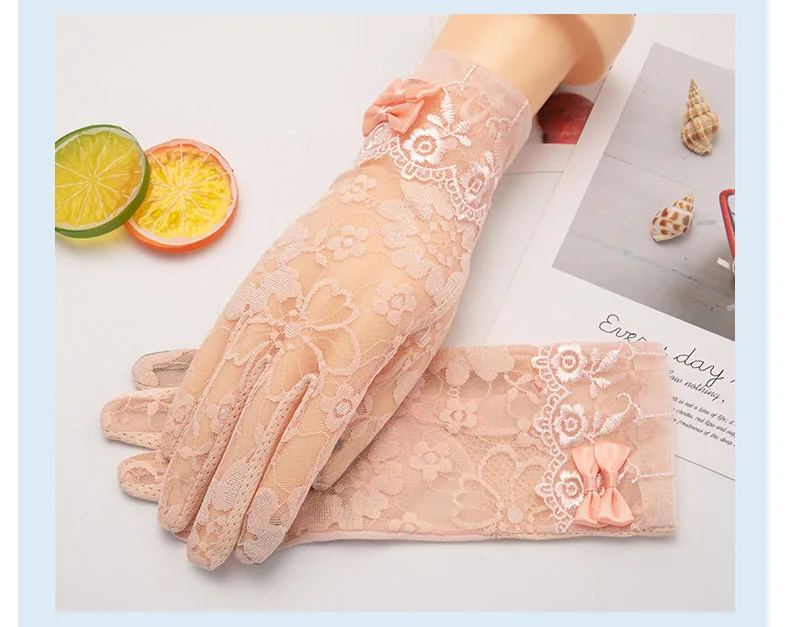 Lady Anti-Slip Breathable Sunscreen Gloves Women Summer Ice Silk Lace Anti-UV Elegant Thin Electric Car Driving Mittens