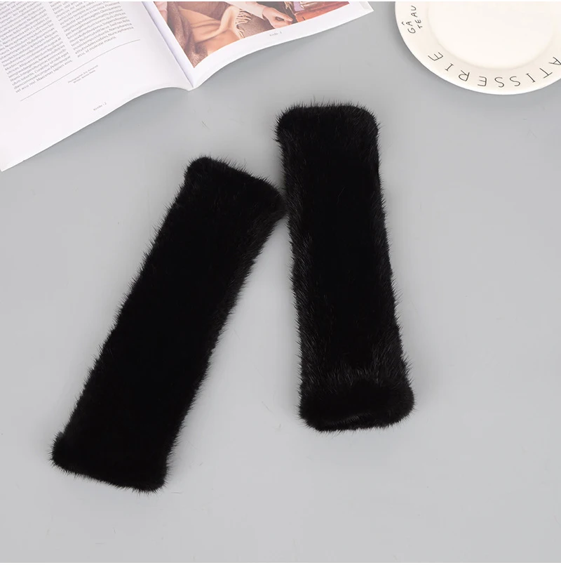 New Women 100% Real Genuine Knitted Mink Fur Mittens Winter Warm Lady Real Fur Fingerless Gloves Handmade Knit Mink Fur Mitten
