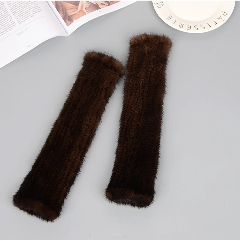 New Women 100% Real Genuine Knitted Mink Fur Mittens Winter Warm Lady Real Fur Fingerless Gloves Handmade Knit Mink Fur Mitten