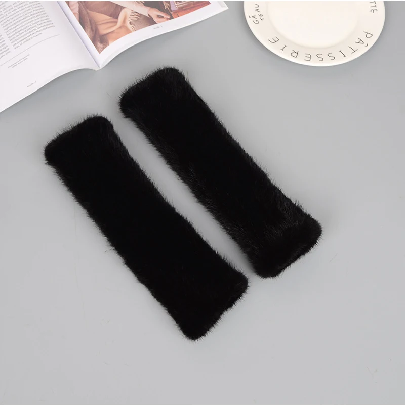New Women 100% Real Genuine Knitted Mink Fur Mittens Winter Warm Lady Real Fur Fingerless Gloves Handmade Knit Mink Fur Mitten