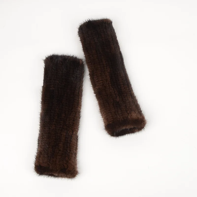 New Women 100% Real Genuine Knitted Mink Fur Mittens Winter Warm Lady Real Fur Fingerless Gloves Handmade Knit Mink Fur Mitten