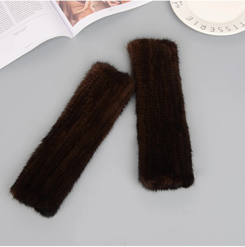 New Women 100% Real Genuine Knitted Mink Fur Mittens Winter Warm Lady Real Fur Fingerless Gloves Handmade Knit Mink Fur Mitten