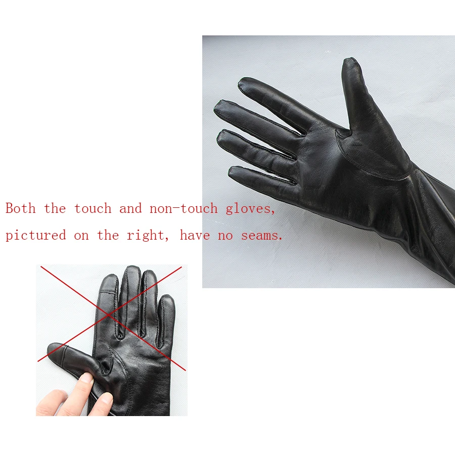 Women's Genuine Leather Gloves Black Long Sheepskin Glove Over Elbow 4050cm Ladies Mittens Winter Velvet Warm Fashion Arm Sleeve
