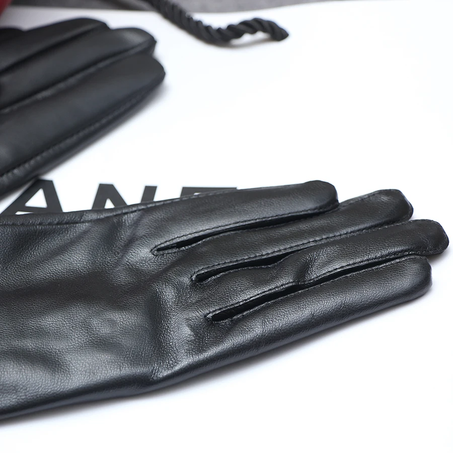 Women's Genuine Leather Gloves Black Long Sheepskin Glove Over Elbow 4050cm Ladies Mittens Winter Velvet Warm Fashion Arm Sleeve