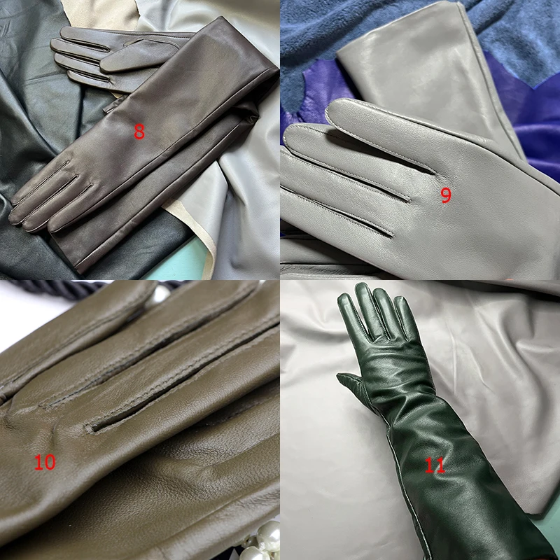 Women's Genuine Leather Gloves Black Long Sheepskin Glove Over Elbow 4050cm Ladies Mittens Winter Velvet Warm Fashion Arm Sleeve