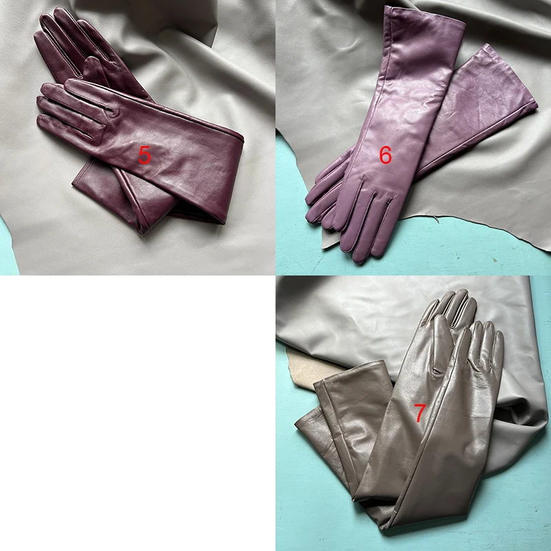 Women's Genuine Leather Gloves Black Long Sheepskin Glove Over Elbow 4050cm Ladies Mittens Winter Velvet Warm Fashion Arm Sleeve