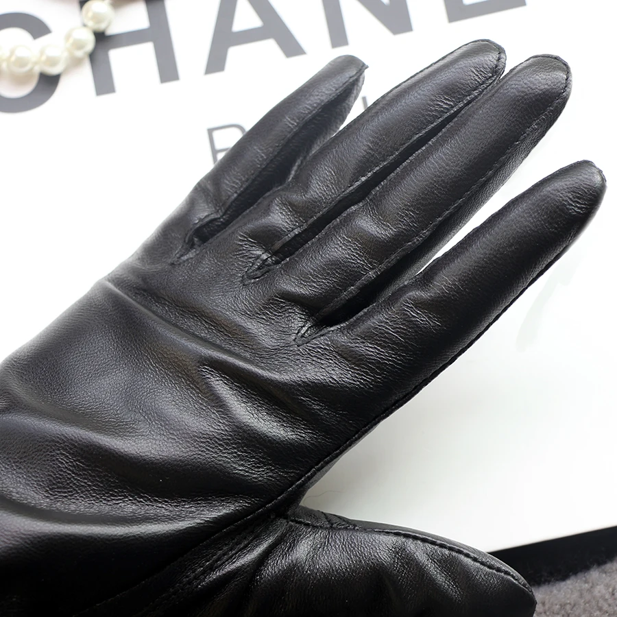 Women's Genuine Leather Gloves Black Long Sheepskin Glove Over Elbow 4050cm Ladies Mittens Winter Velvet Warm Fashion Arm Sleeve
