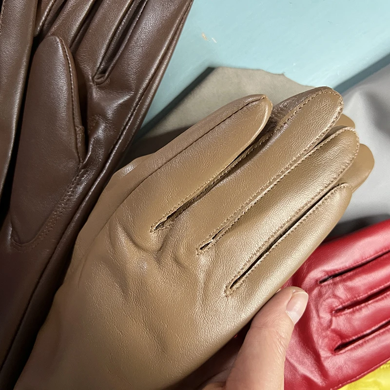 Women's Genuine Leather Gloves Black Long Sheepskin Glove Over Elbow 4050cm Ladies Mittens Winter Velvet Warm Fashion Arm Sleeve