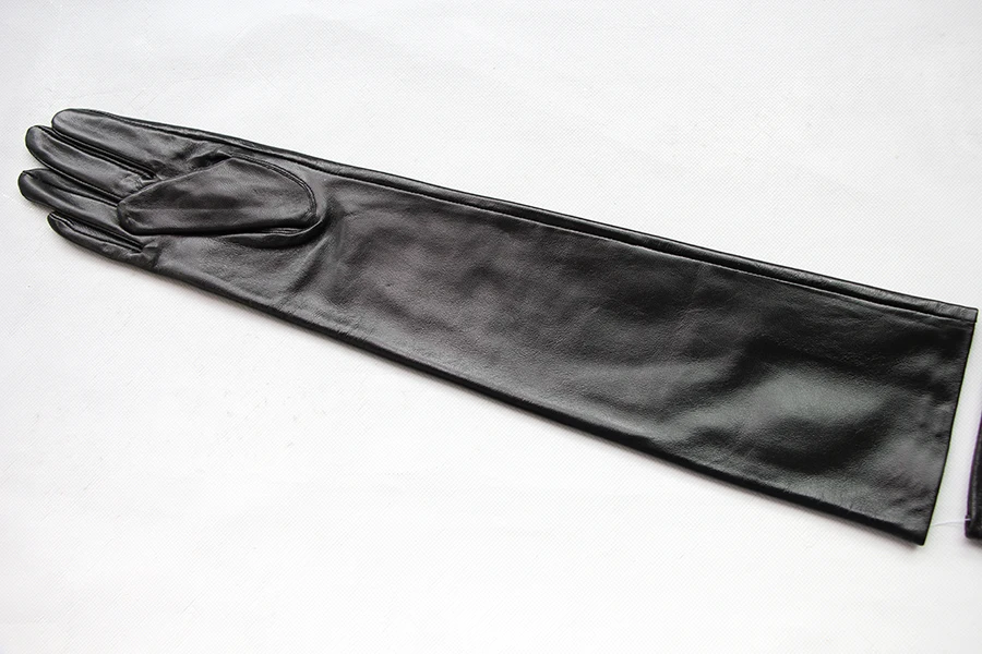 Women's Genuine Leather Gloves Black Long Sheepskin Glove Over Elbow 4050cm Ladies Mittens Winter Velvet Warm Fashion Arm Sleeve