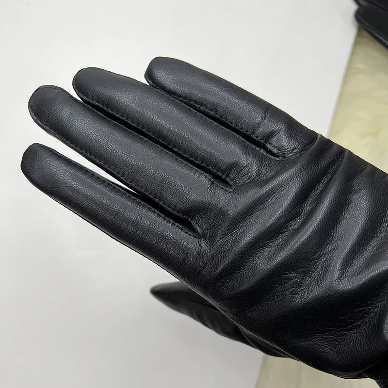Male And Female Mink Fur Gloves Sheepskin Velvet Lining Black Women's Leather Gloves Men's High-grade Mink Fur Motorcycle Gloves