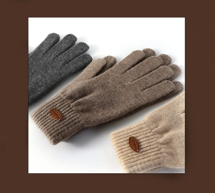 Women 100% Real Cashmere Knitted Thick Gloves Ribbed Cuff Fall Winter Touchscreen Finger Warm Wrist Length Classic Female Mitten