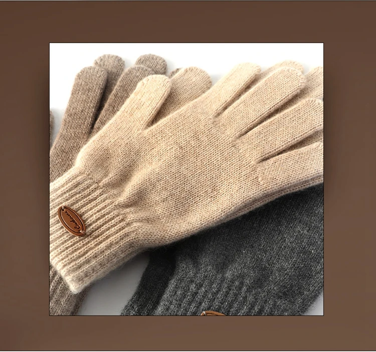 Women 100% Real Cashmere Knitted Thick Gloves Ribbed Cuff Fall Winter Touchscreen Finger Warm Wrist Length Classic Female Mitten