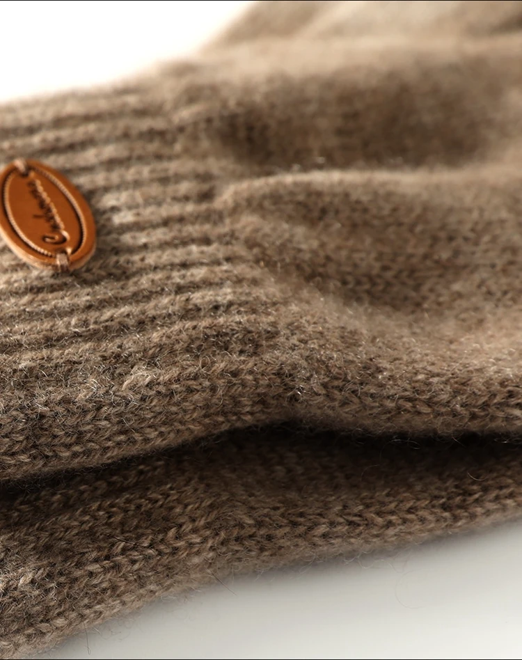 Women 100% Real Cashmere Knitted Thick Gloves Ribbed Cuff Fall Winter Touchscreen Finger Warm Wrist Length Classic Female Mitten
