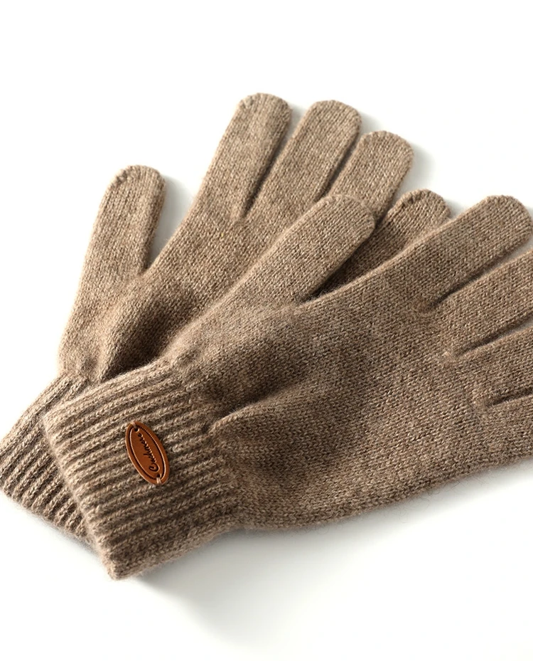 Women 100% Real Cashmere Knitted Thick Gloves Ribbed Cuff Fall Winter Touchscreen Finger Warm Wrist Length Classic Female Mitten