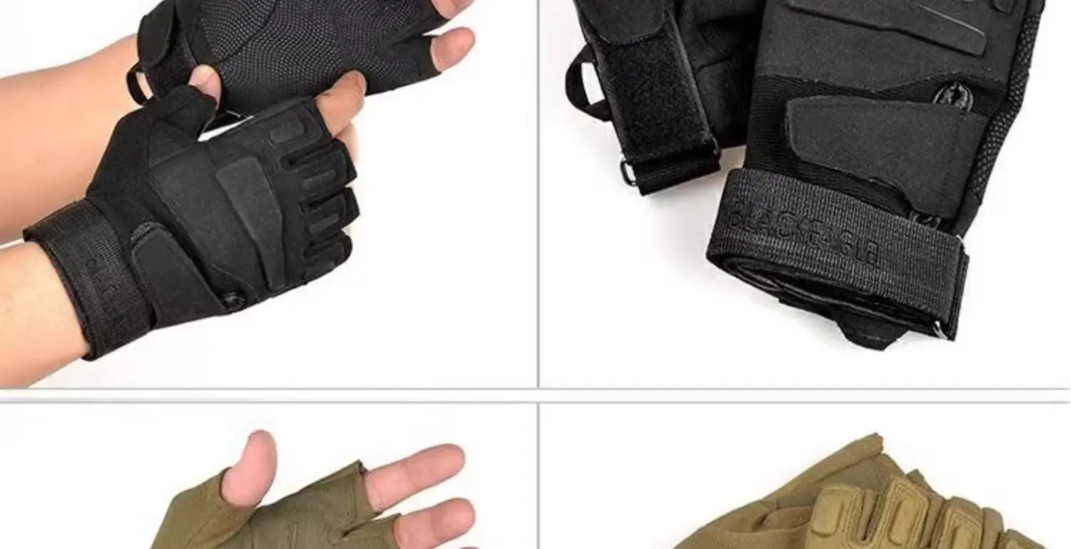 Gym Sport Breathable Fingerless Gloves Men Outdoor Tactical Techwear Style Anti-slip Bicycle Motorcycle Gloves Black Blue Red