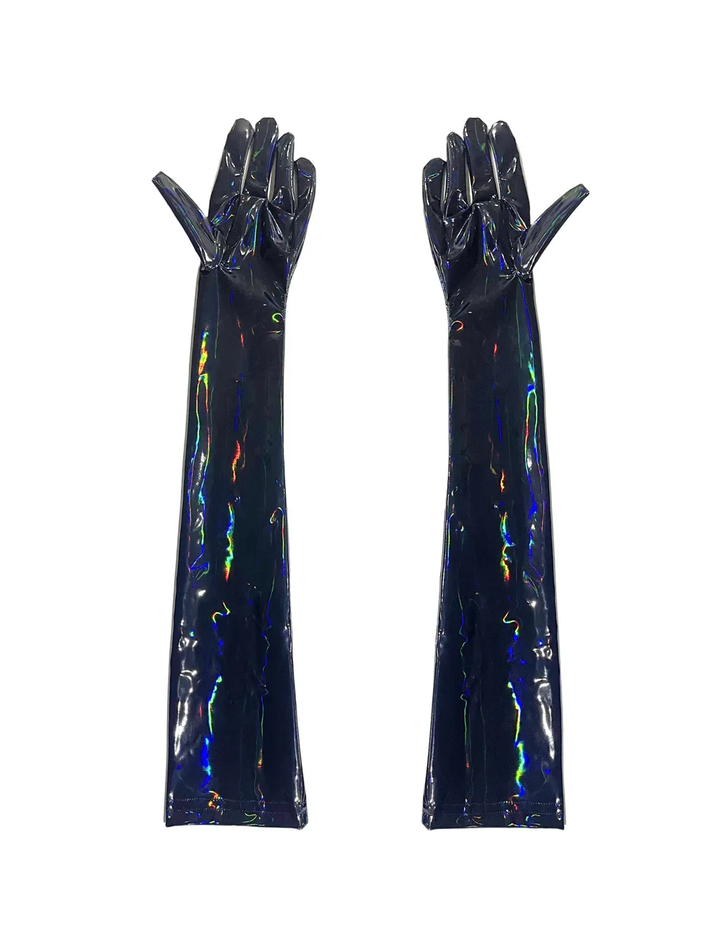 Black PU Faux Leather Gloves Sexy Shiny Punk Long Gloves Role Play Five Finger Gloves Cosplay Accessory