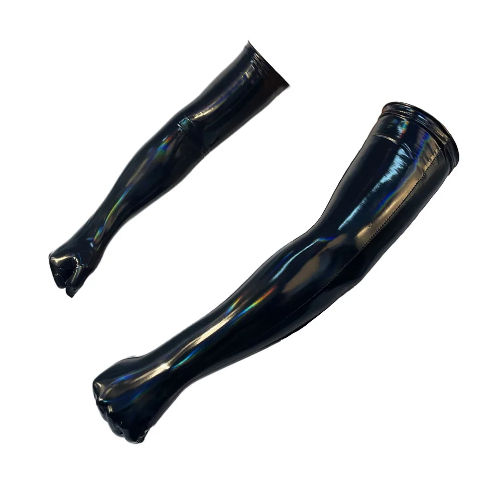Black PU Faux Leather Gloves Sexy Shiny Punk Long Gloves Role Play Five Finger Gloves Cosplay Accessory