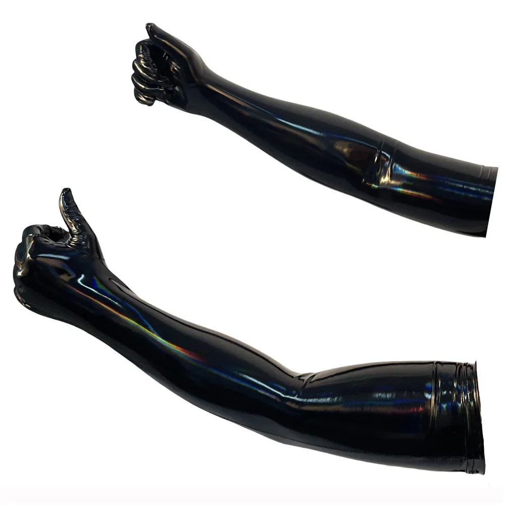 Black PU Faux Leather Gloves Sexy Shiny Punk Long Gloves Role Play Five Finger Gloves Cosplay Accessory