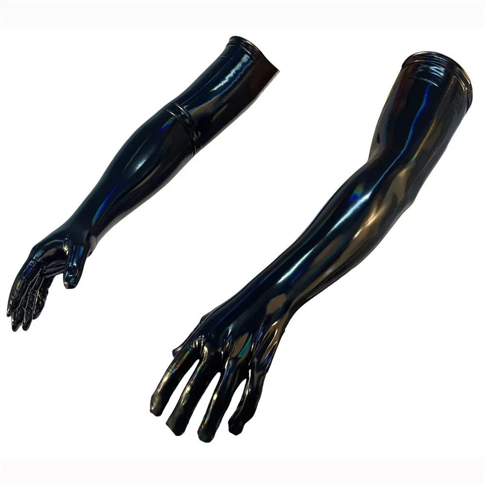Black PU Faux Leather Gloves Sexy Shiny Punk Long Gloves Role Play Five Finger Gloves Cosplay Accessory