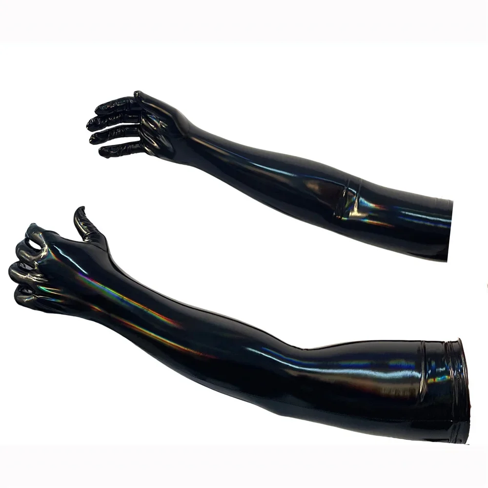 Black PU Faux Leather Gloves Sexy Shiny Punk Long Gloves Role Play Five Finger Gloves Cosplay Accessory