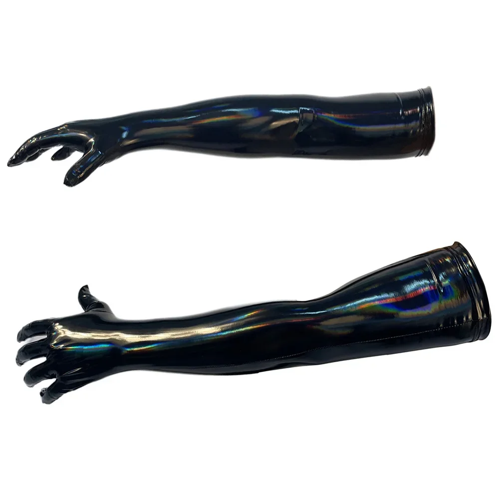 Black PU Faux Leather Gloves Sexy Shiny Punk Long Gloves Role Play Five Finger Gloves Cosplay Accessory