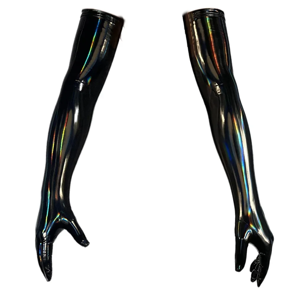 Black PU Faux Leather Gloves Sexy Shiny Punk Long Gloves Role Play Five Finger Gloves Cosplay Accessory