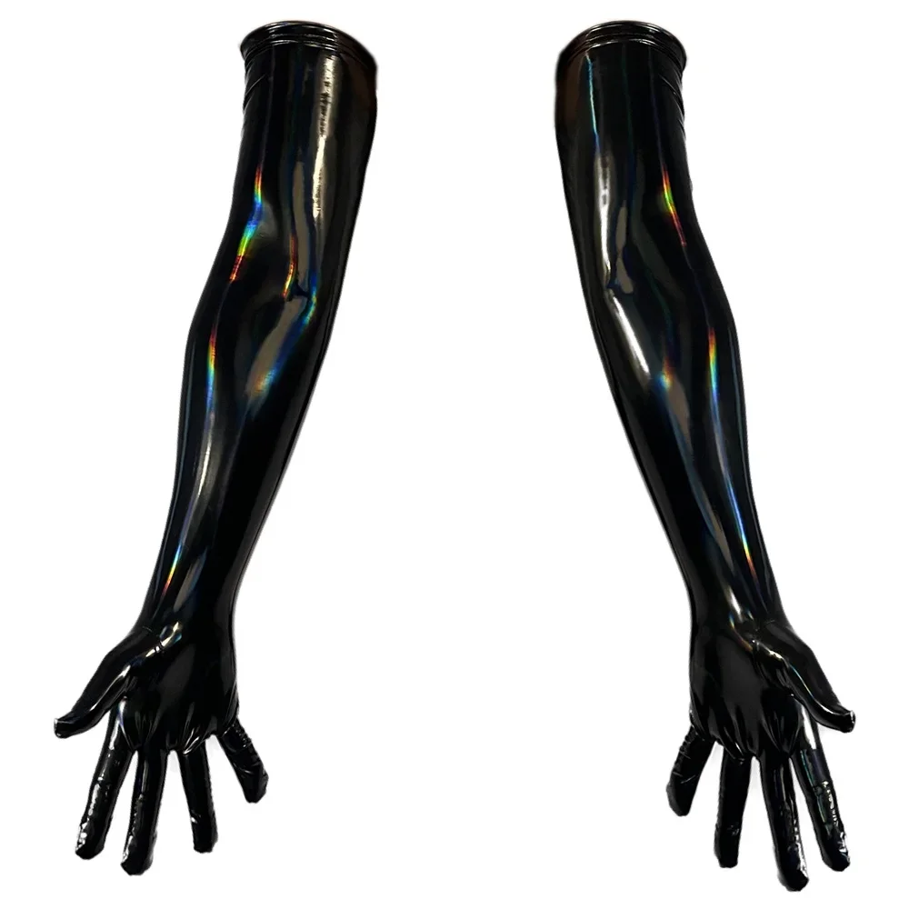 Black PU Faux Leather Gloves Sexy Shiny Punk Long Gloves Role Play Five Finger Gloves Cosplay Accessory
