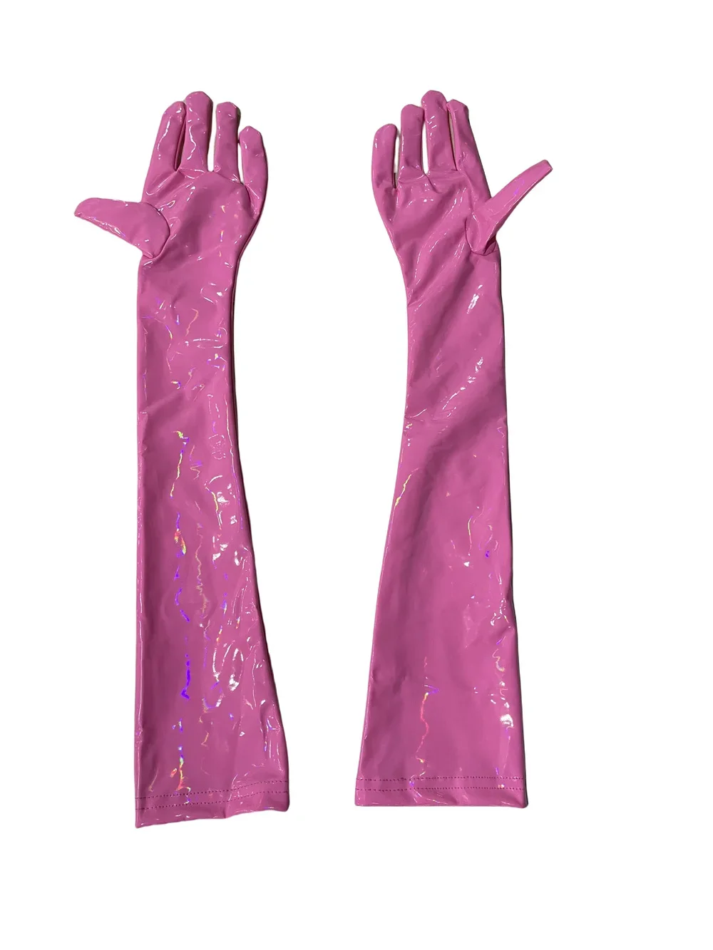 Black PU Faux Leather Gloves Sexy Shiny Punk Long Gloves Role Play Five Finger Gloves Cosplay Accessory