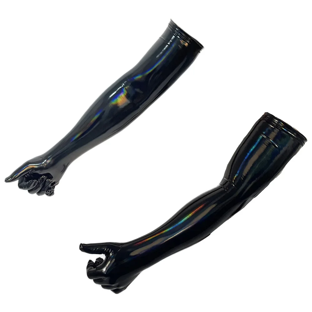 Black PU Faux Leather Gloves Sexy Shiny Punk Long Gloves Role Play Five Finger Gloves Cosplay Accessory