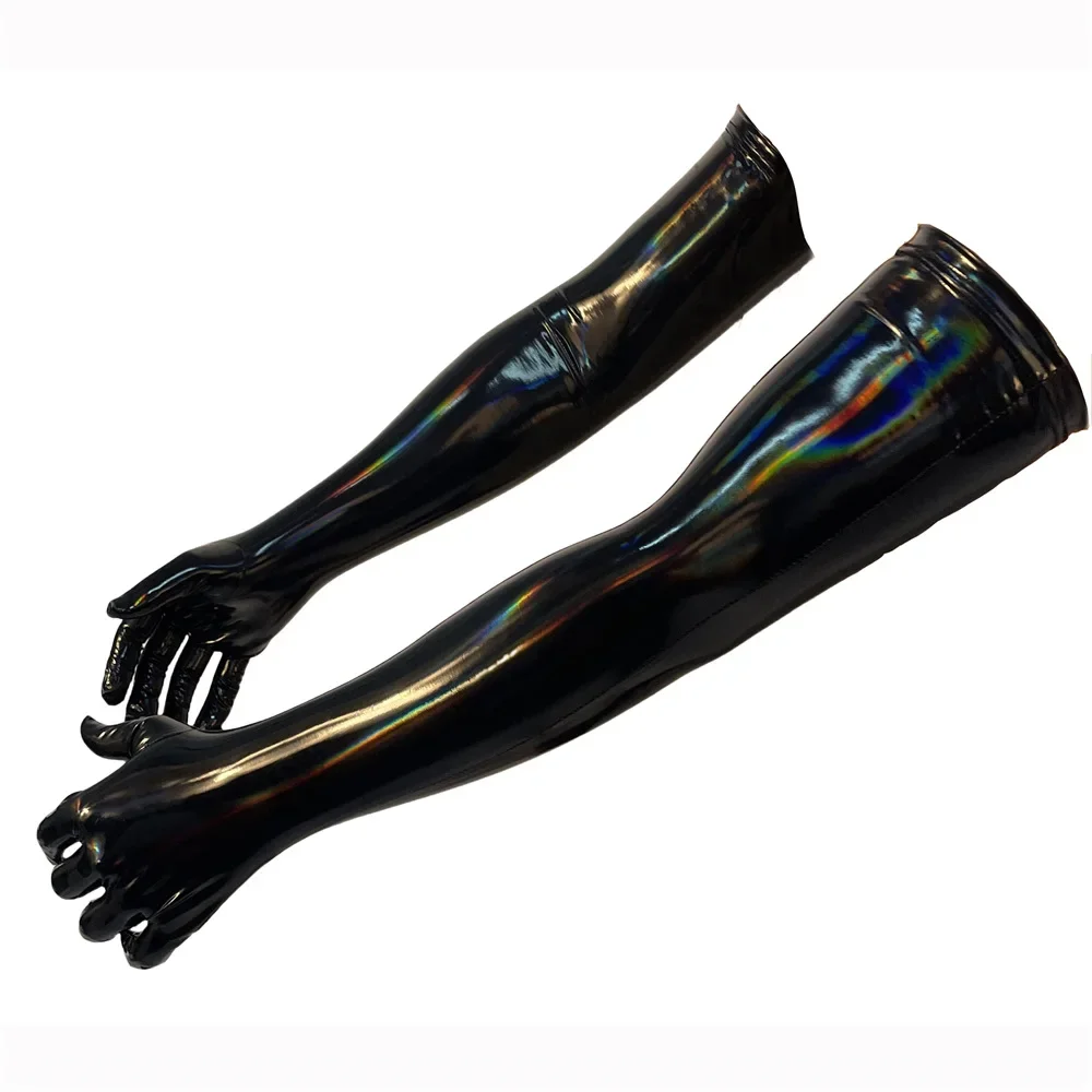 Black PU Faux Leather Gloves Sexy Shiny Punk Long Gloves Role Play Five Finger Gloves Cosplay Accessory