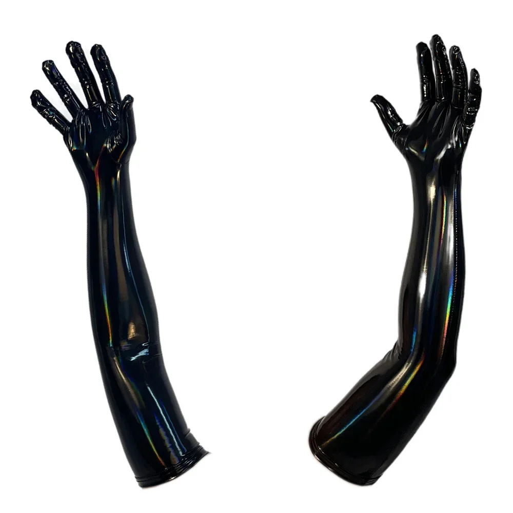 Black PU Faux Leather Gloves Sexy Shiny Punk Long Gloves Role Play Five Finger Gloves Cosplay Accessory