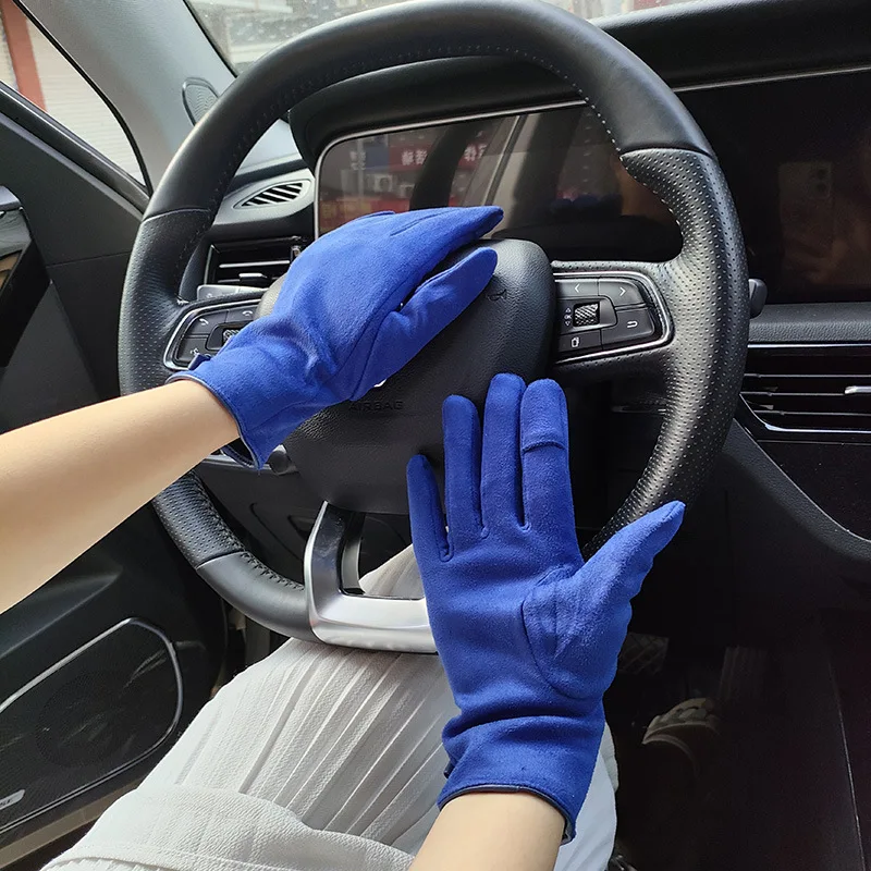 Women Autumn Winter Suede Leather Warm Bow Glove Female Flip Cover Expose Fingers Touch Screen Windproof Driving Mitten